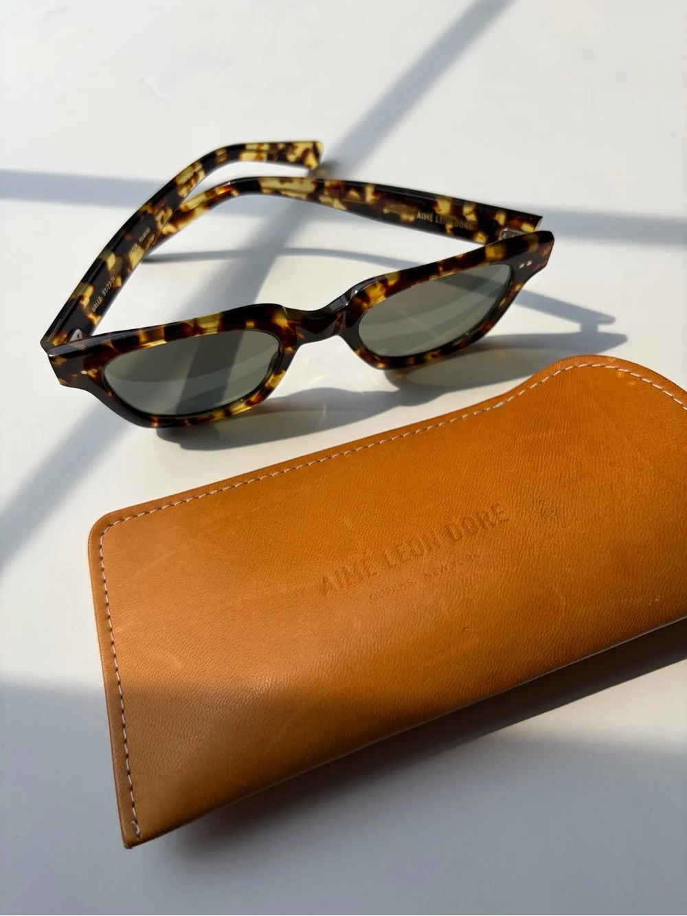 Aimé Leon Dore Gallo Tortoiseshell Polarized Sunglasses with Tan Leather Case